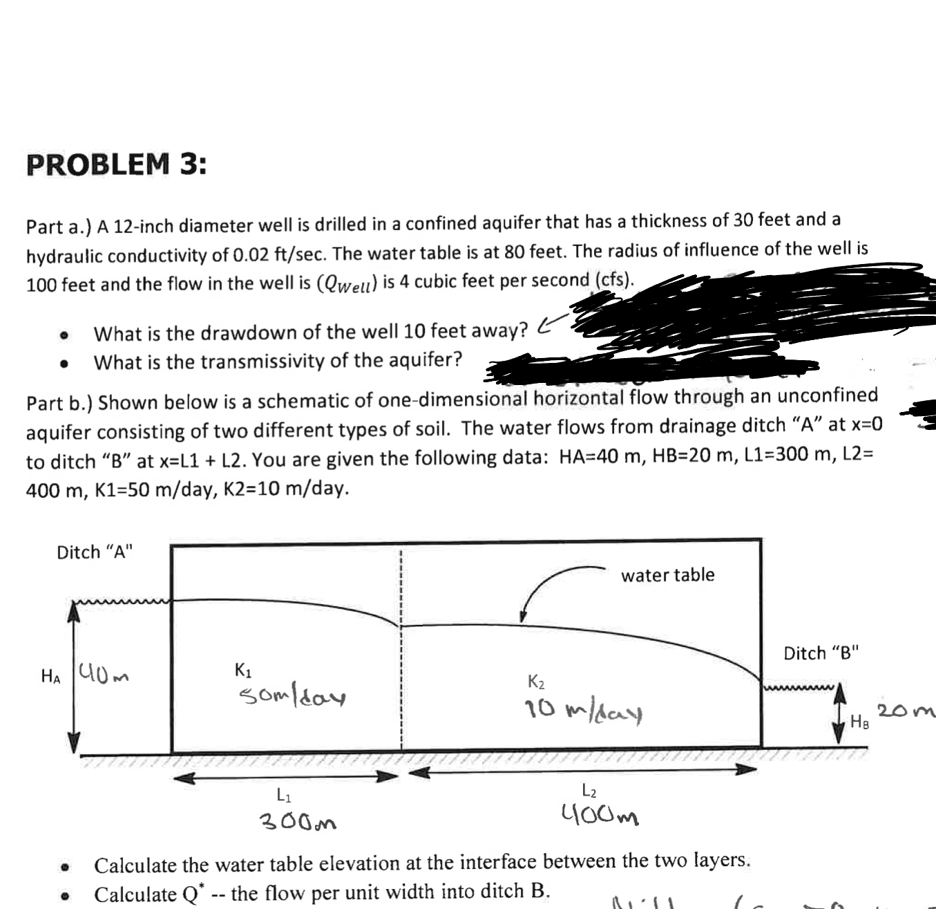 PROBLEM 3 : Part a . ) A 1 2 - inch diameter well