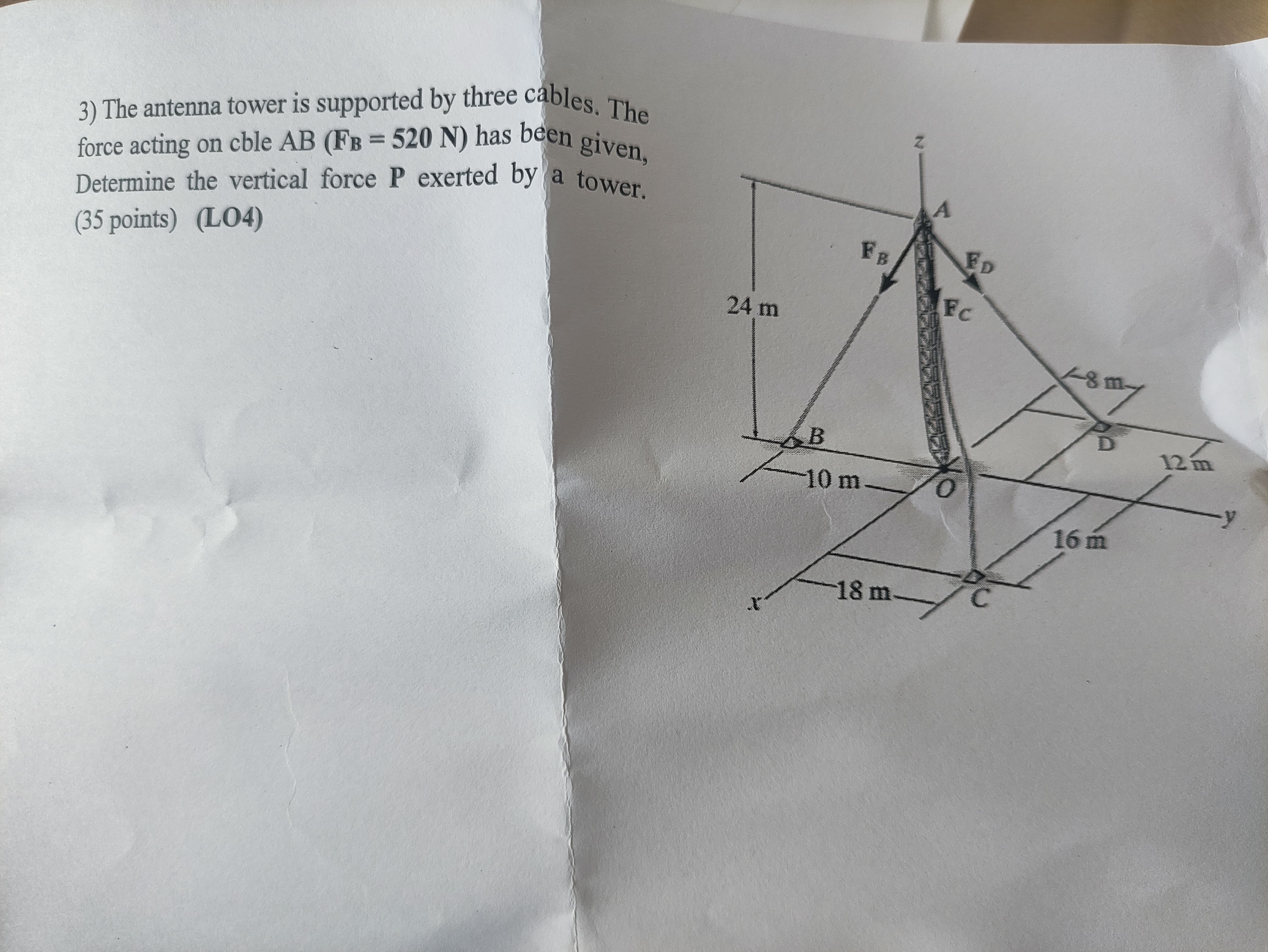 The antenna tower is supported by three cables.