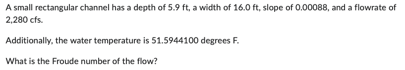 A small rectangular channel has a depth of 5 . 9