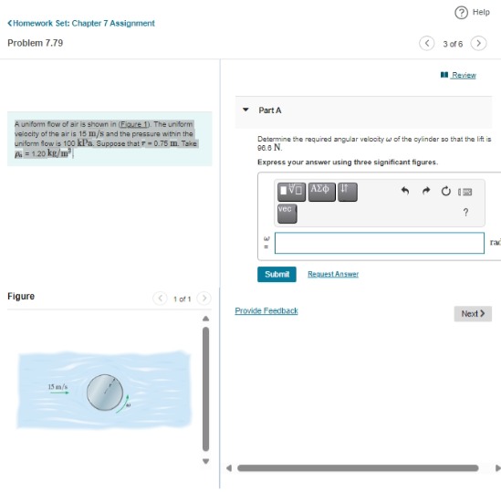 Problem 7 . 7 9 A uniform fow of air is shown in