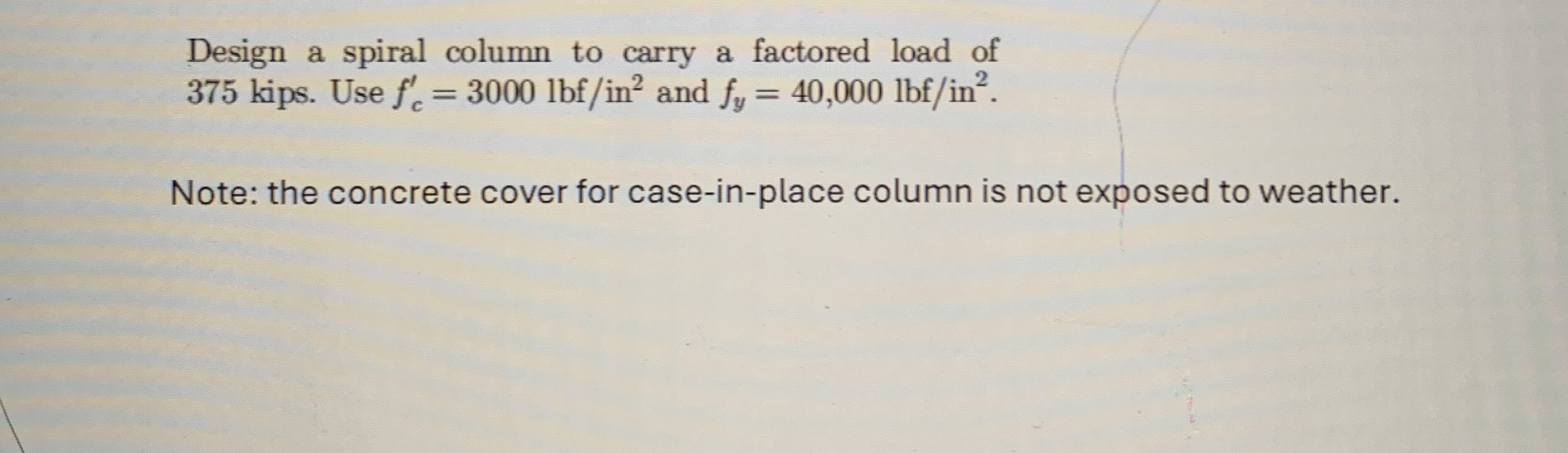 Design a spiral column to carry a factored load
