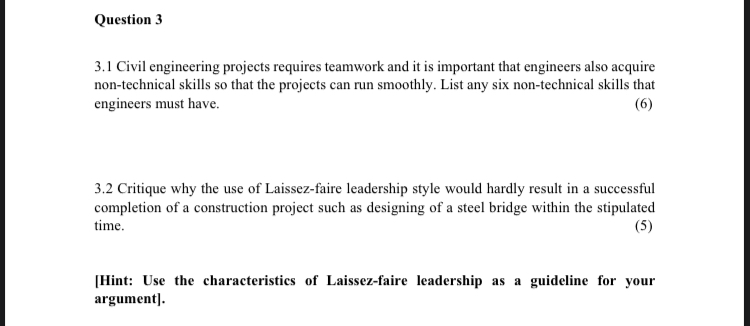 Question 3 3 . 1 Civil engineering projects