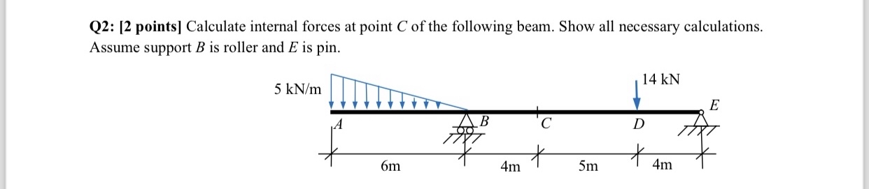 Q 2 : [ 2 points ] Calculate internal forces at