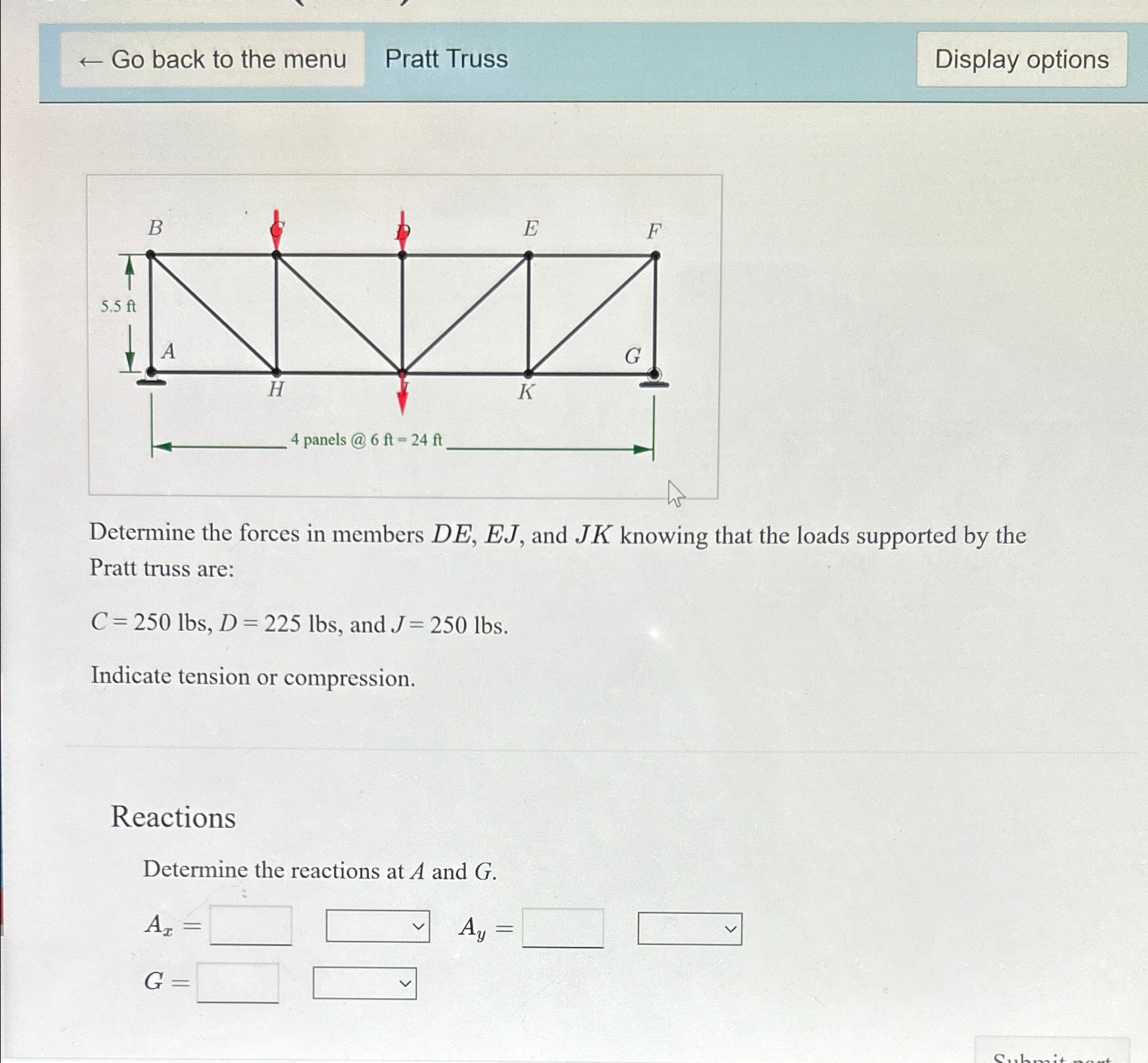 larr Go back to the menu Pratt Truss Display