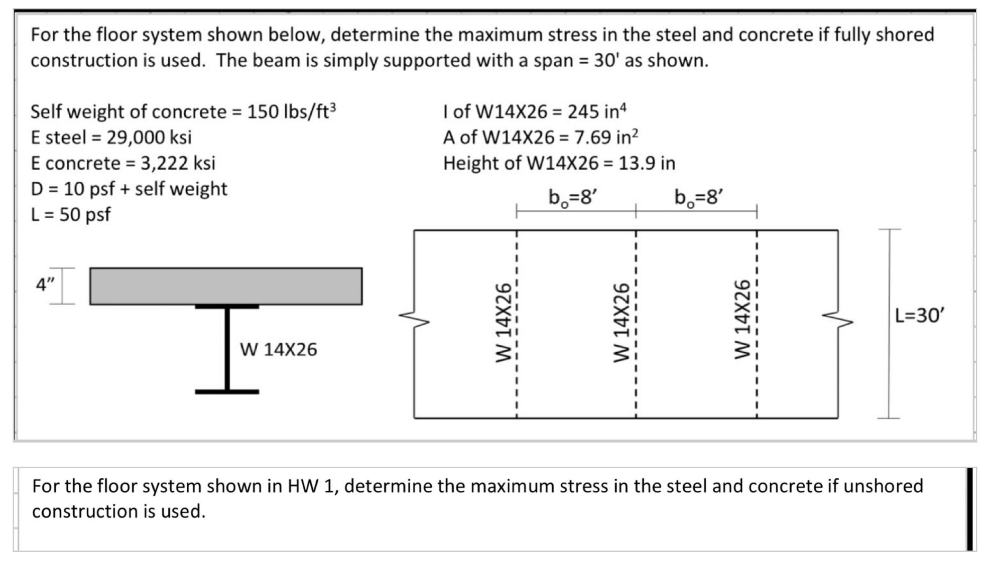 For the floor system shown below, determine the