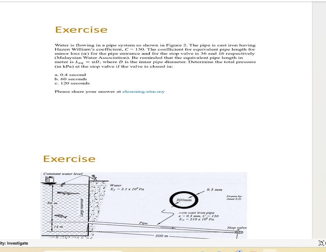 Exercise Water is flowing in a pipe system as