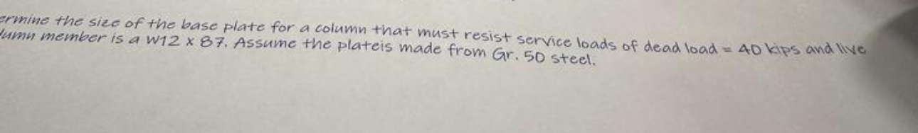 ermine the size of the base plate for a column