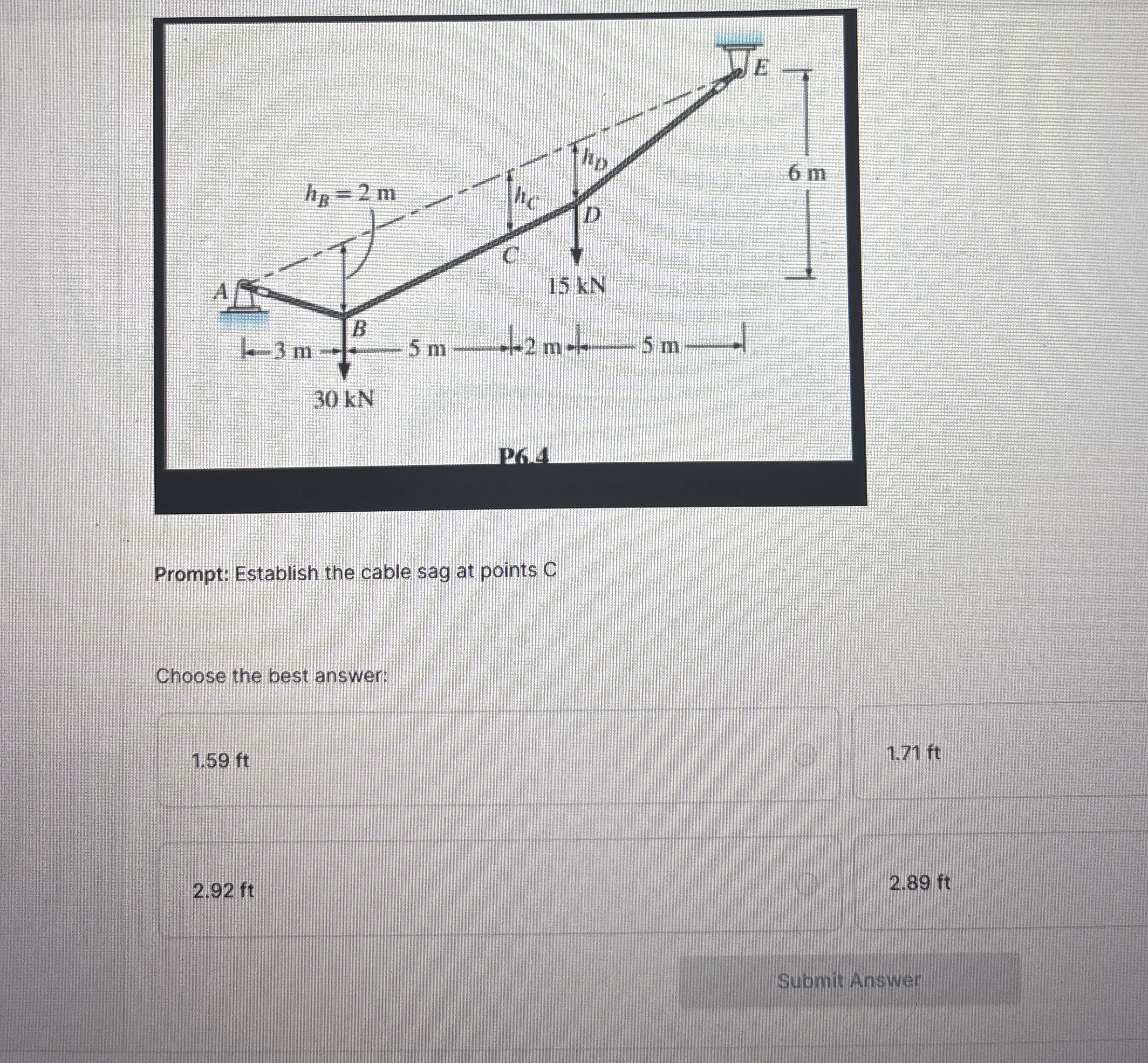P 6 . 4 Prompt: Establish the cable sag at points