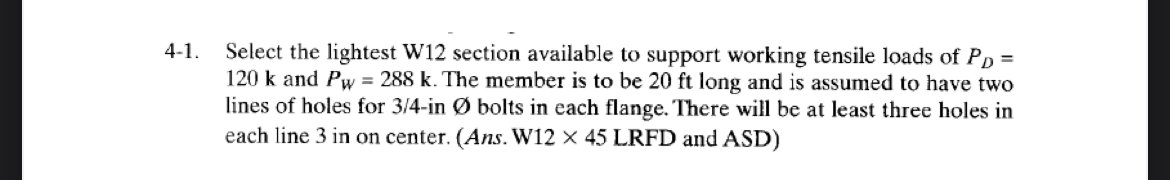 4 - 1 . Select the lightest W 1 2 section