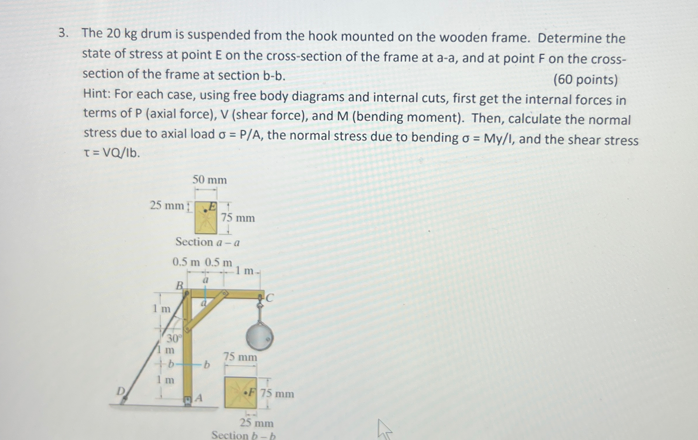 The 2 0 k g drum is suspended from the hook