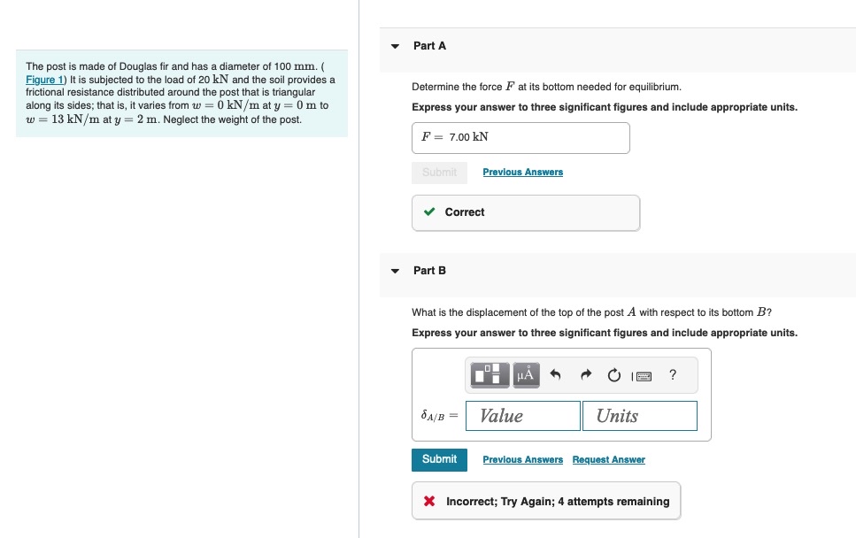 Part A The post is made of Douglas fir and has a
