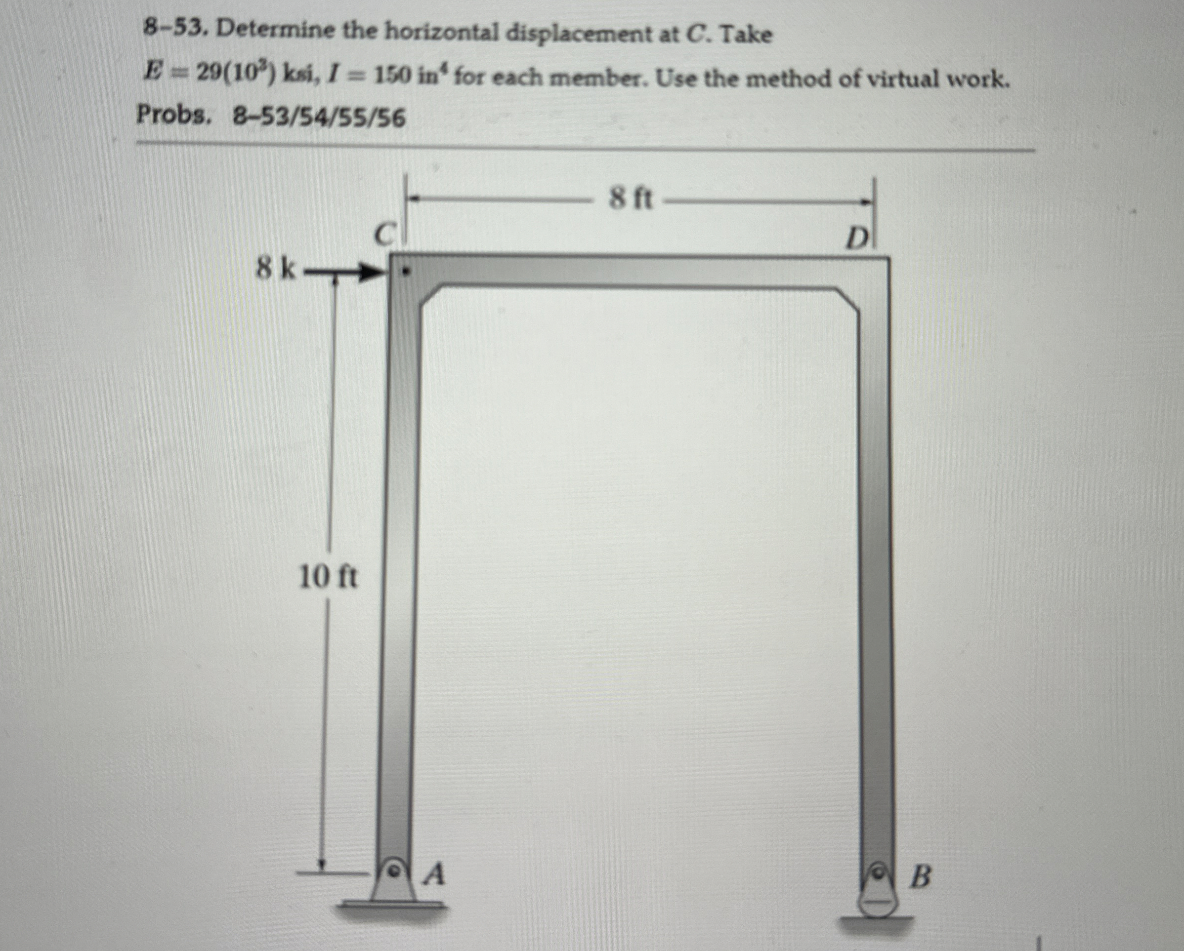 8 - 5 3 . Determine the horizontal displacement