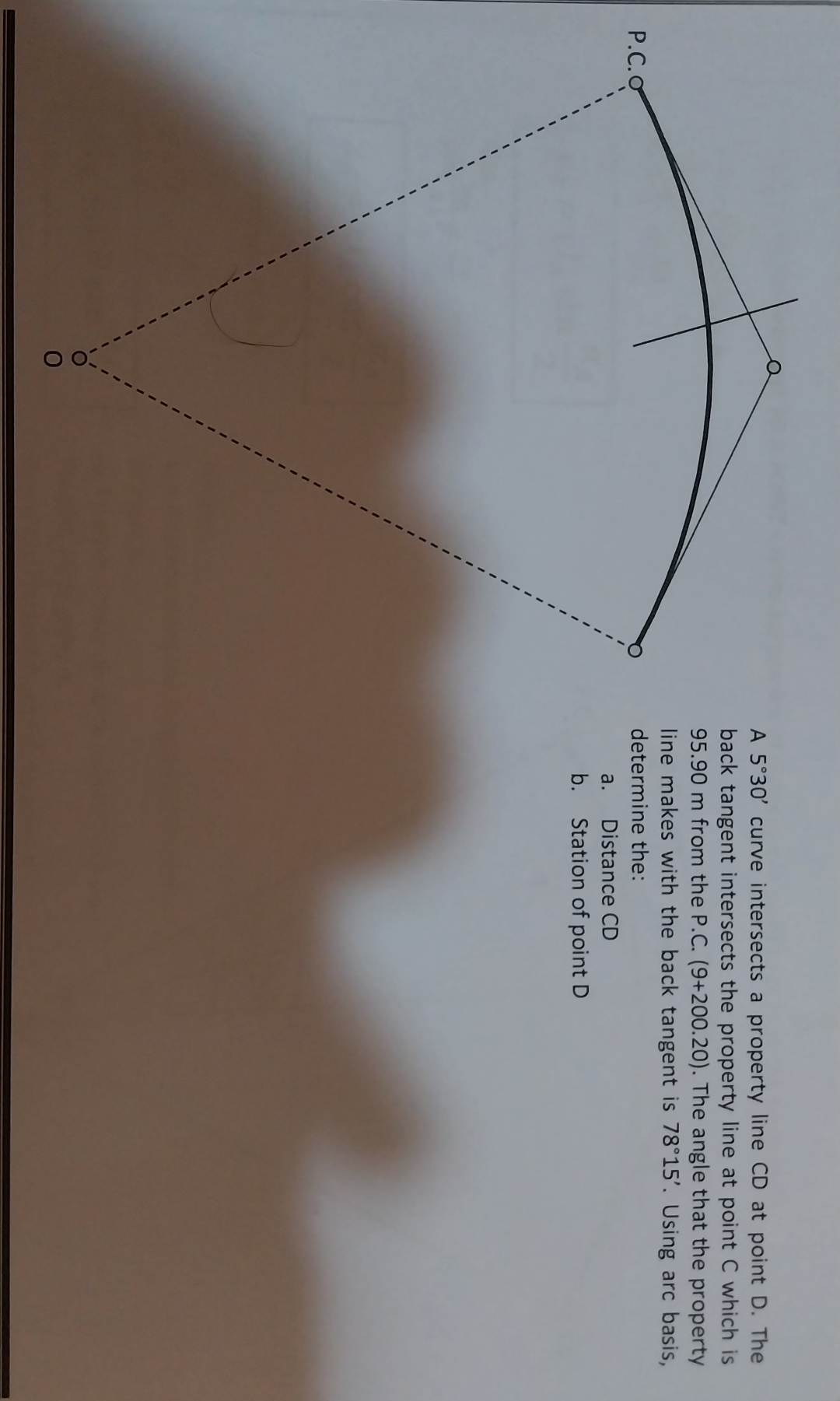 A 5 3 0 ' curve intersects a property line CD at