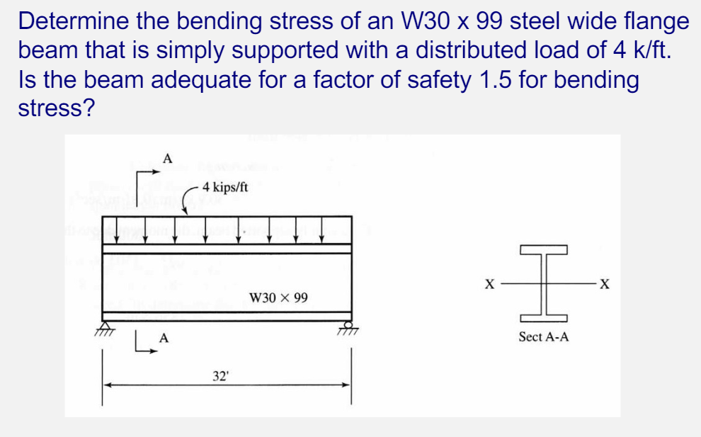 Determine the bending stress of an W 3 0 x 9 9