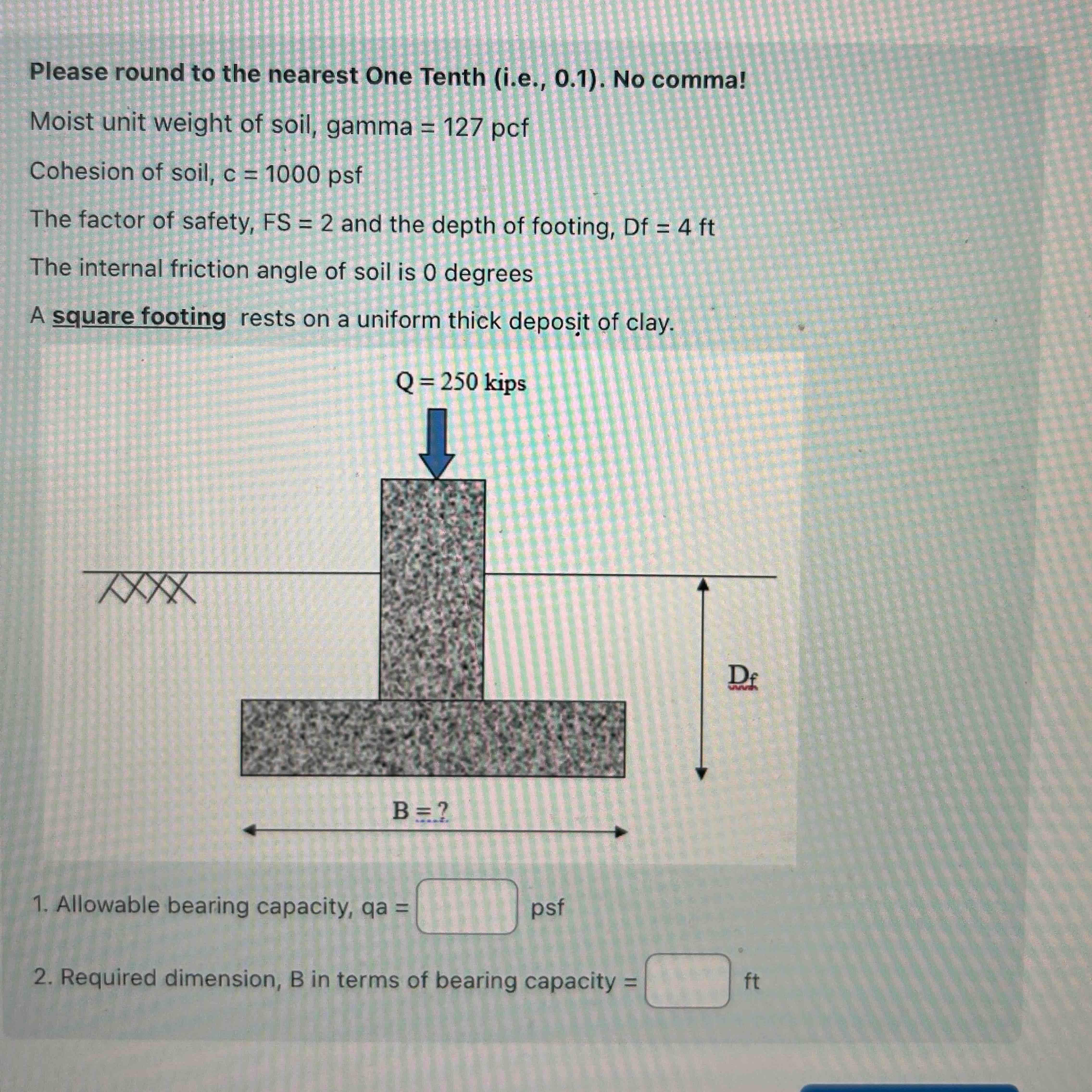 assume maximum settlement is one inch Please