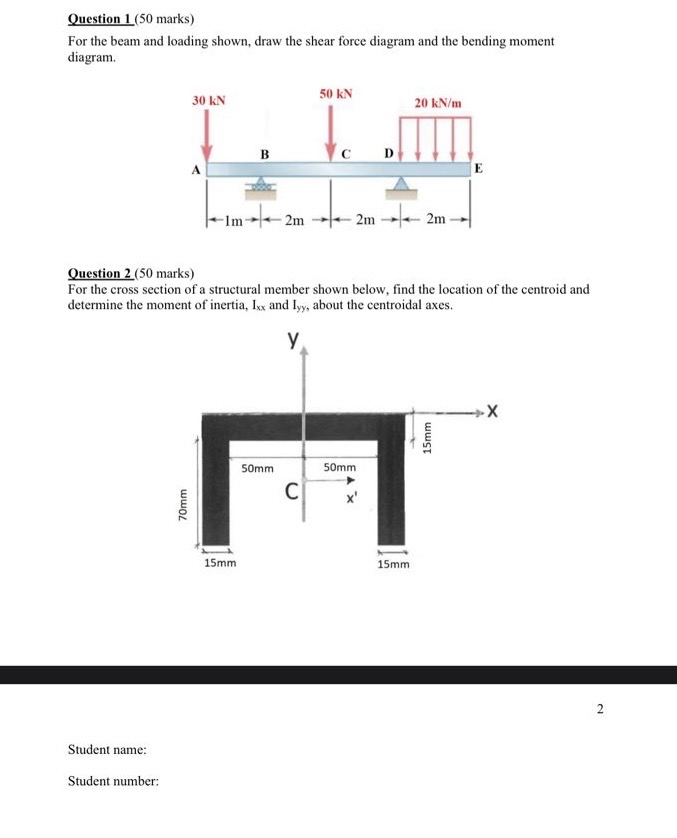Question 1 ( 5 0 marks ) For the beam and loading