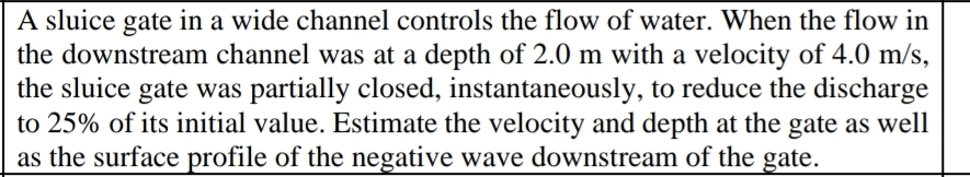 A sluice gate in a wide channel controls the flow