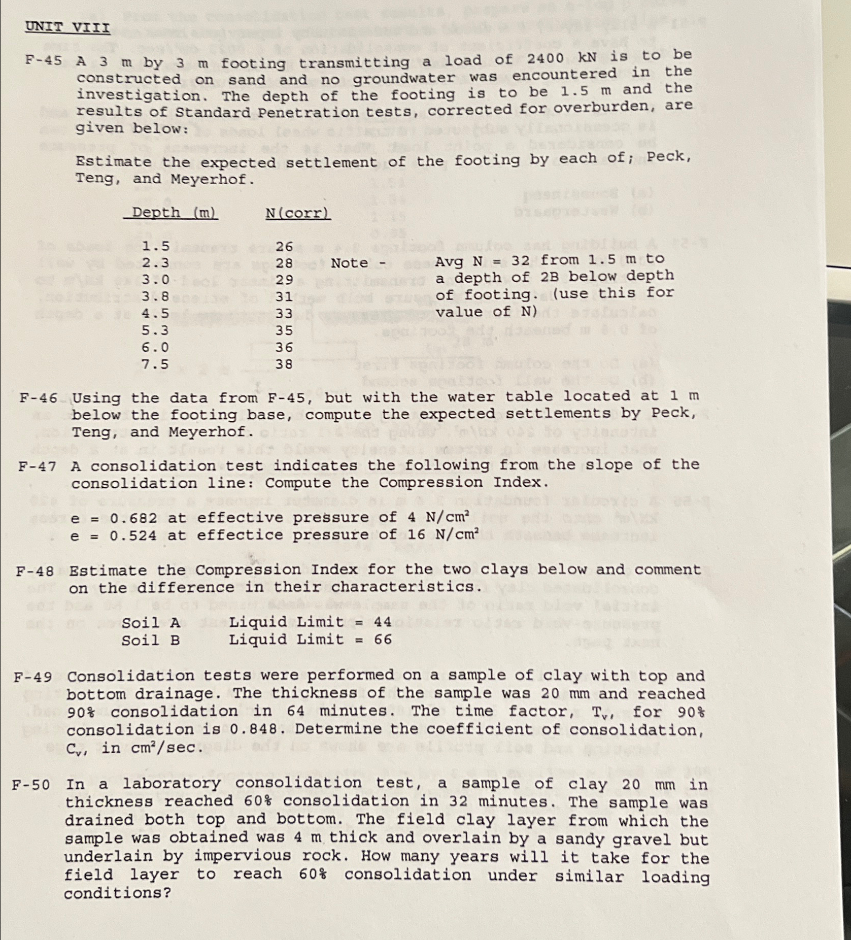 UNIT VIII F - 4 5 A 3 m by 3 m footing