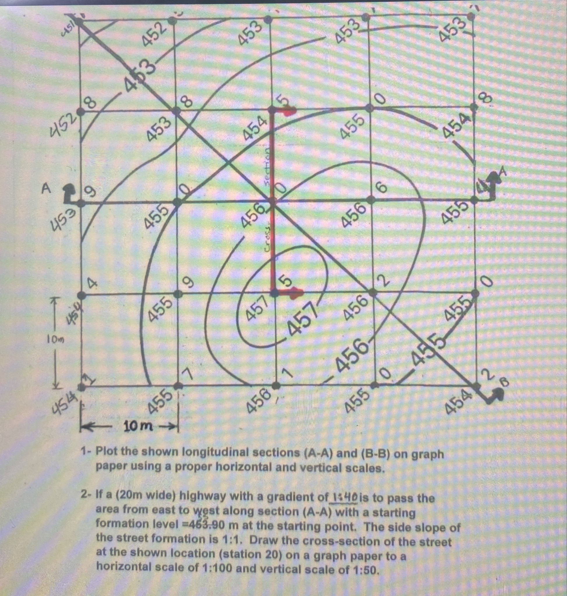 1 - Plot the shown longitudinal sections ( A - A