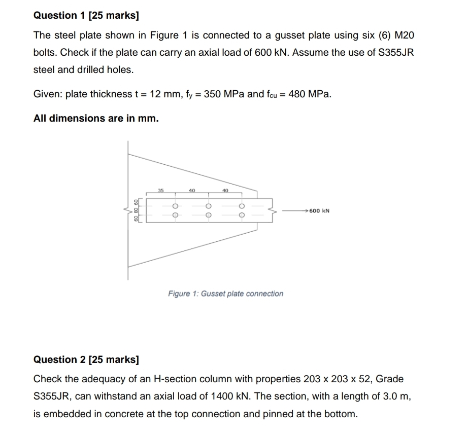 Question 1 [ 2 5 marks ] The steel plate shown in