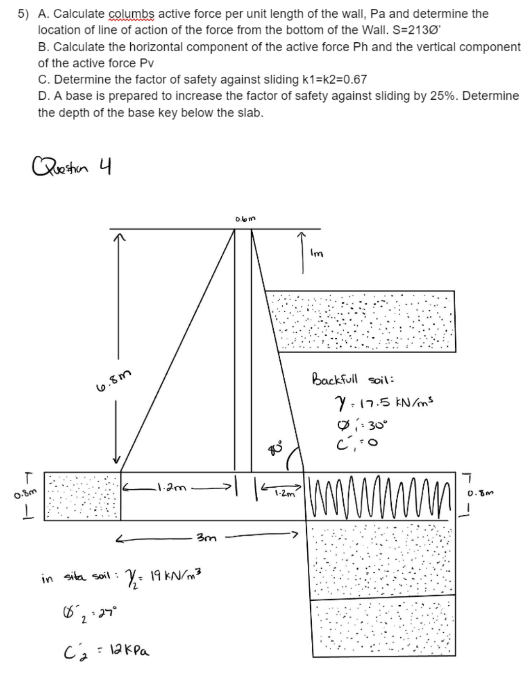 A . Calculate columbs active force per unit