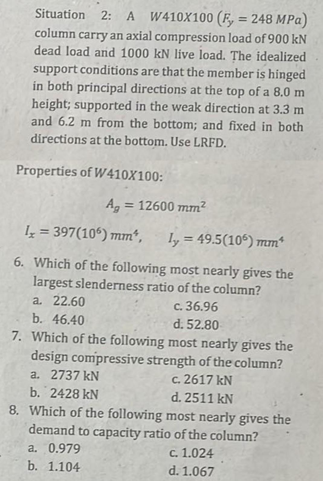 Situation 2 : A ) = ( 2 4 8 MPa column carry an