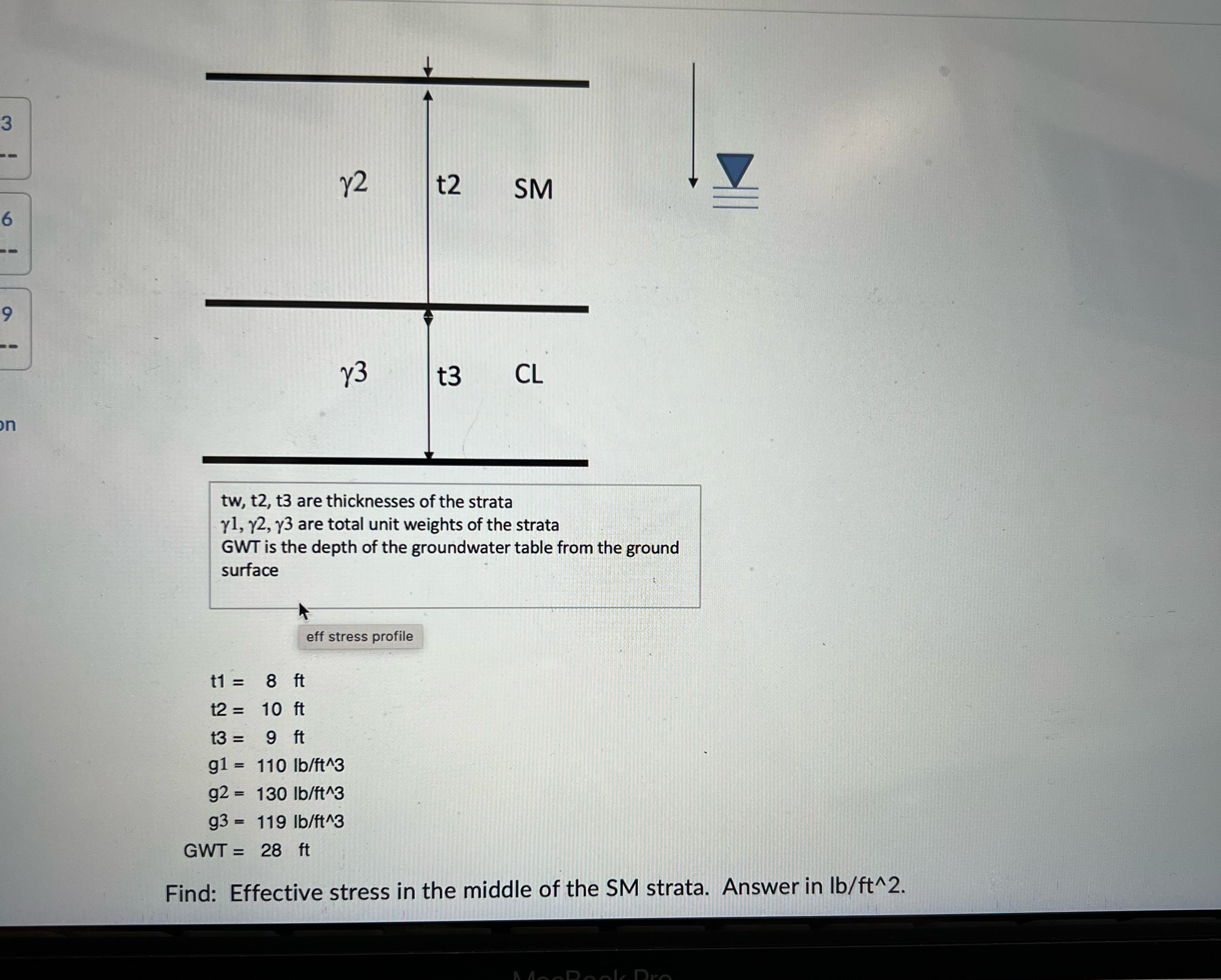 t w , t 2 , t 3 are thicknesses of the strata 1 ,