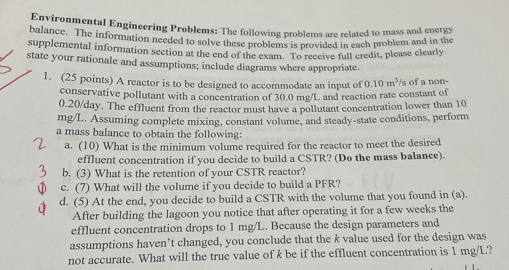 Environmental Engineering Problems: The following