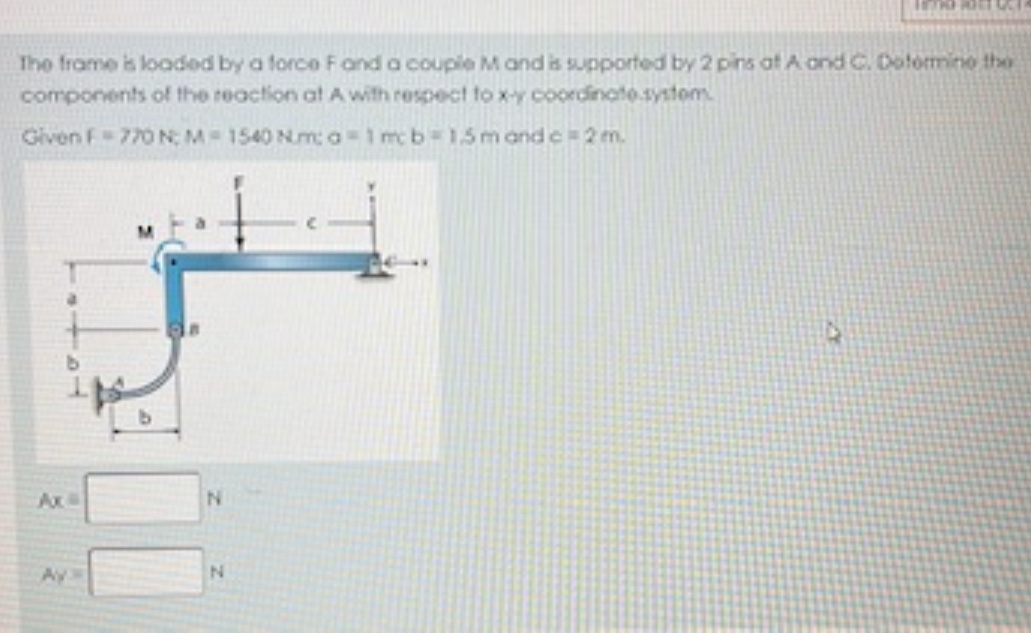 The frame is loaded by a torce Fand a couple M
