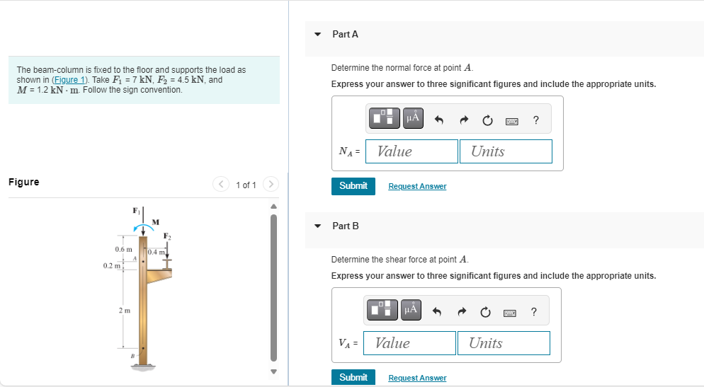 Part A The beam - column is fixed to the floor