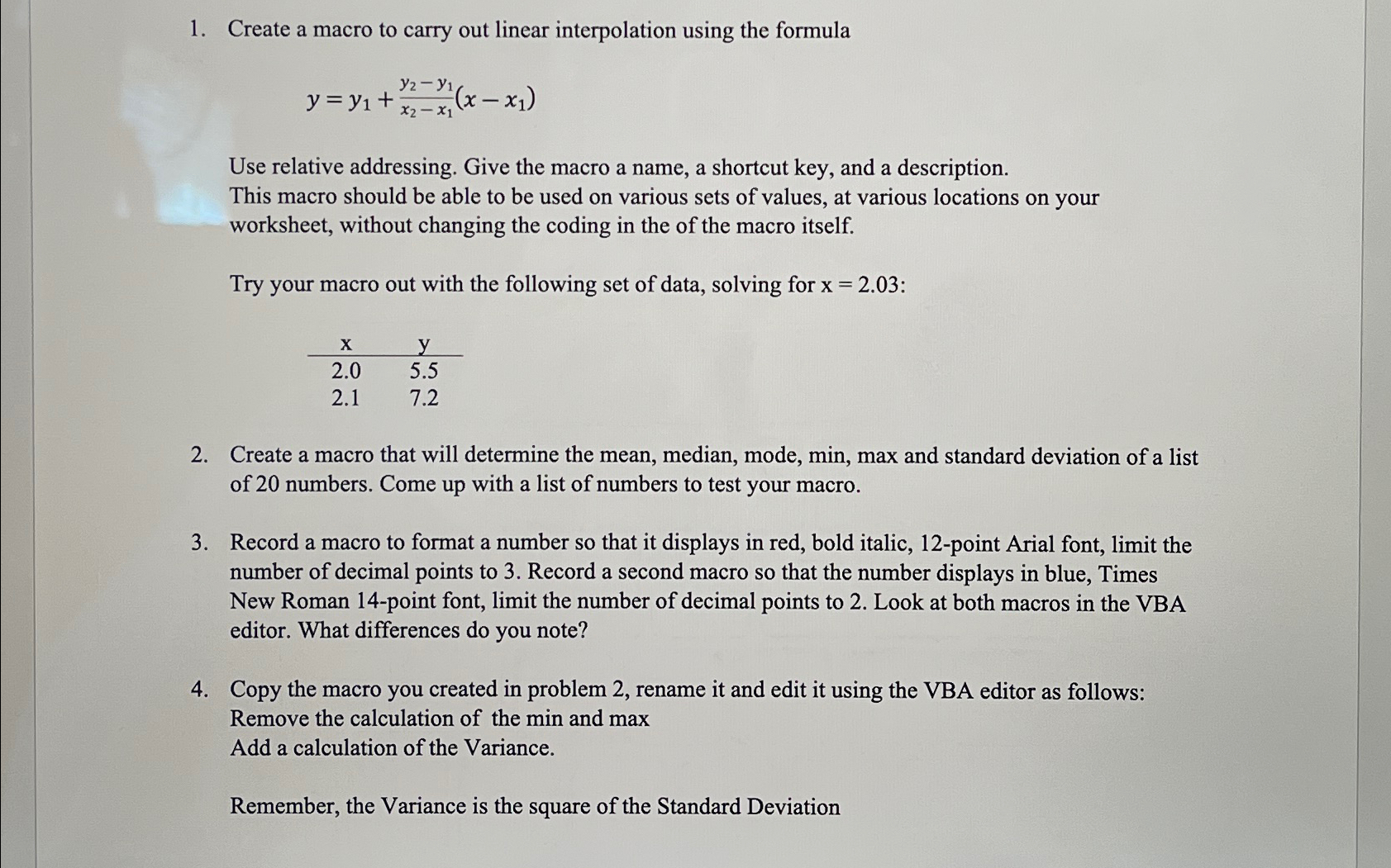 Create a macro to carry out linear interpolation