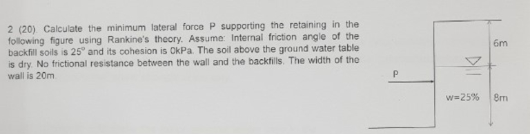 2 ( 2 0 ) . Calculate the minimum lateral force P