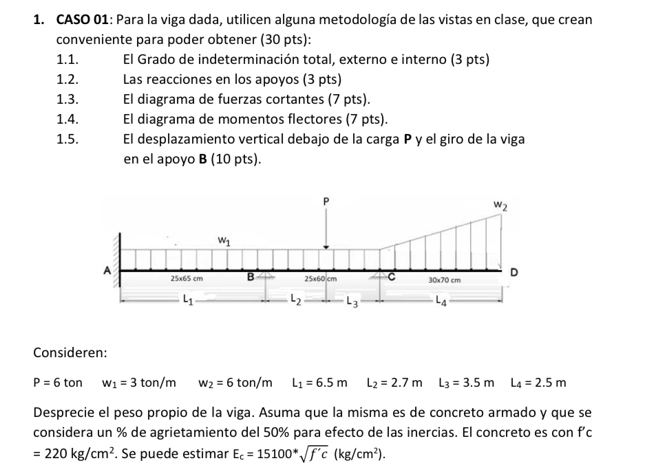 CASO 0 1 : Para la viga dada, utilicen alguna