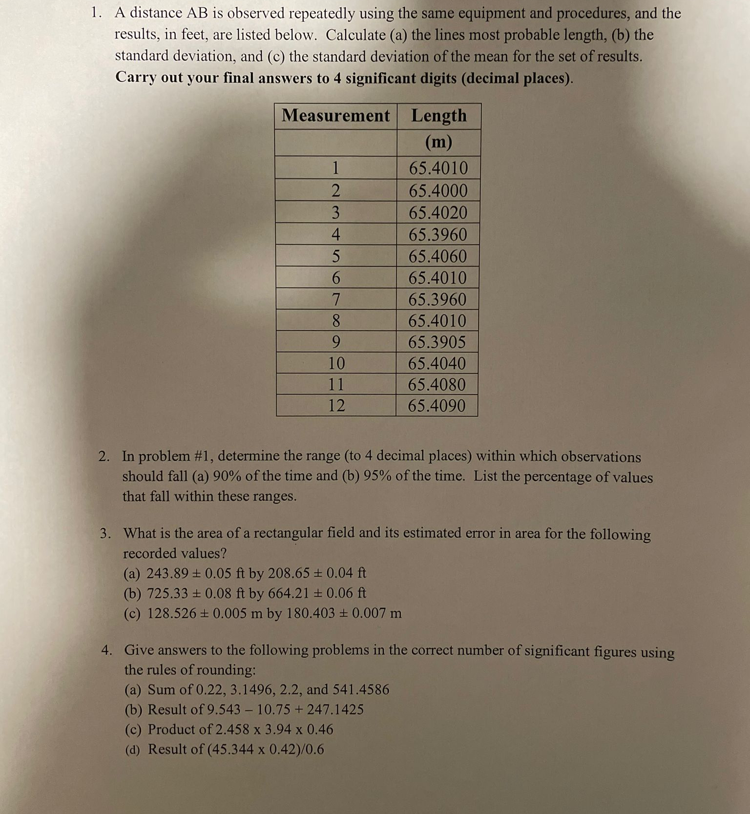 A distance A B is observed repeatedly using the