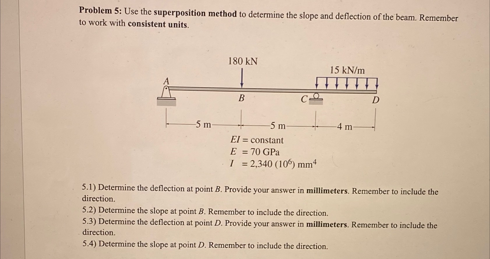 Problem 5 : Use the superposition method to