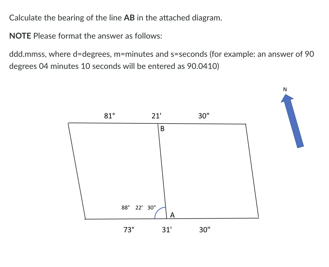 Calculate the bearing of the line A B in the