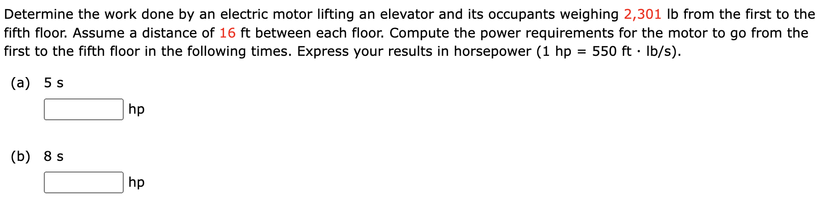 Determine the work done by an electric motor
