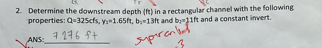 Determine the downstream depth ( f t ) in a