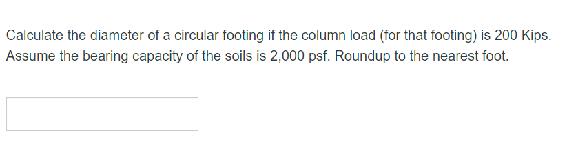 Calculate the diameter of a circular footing if