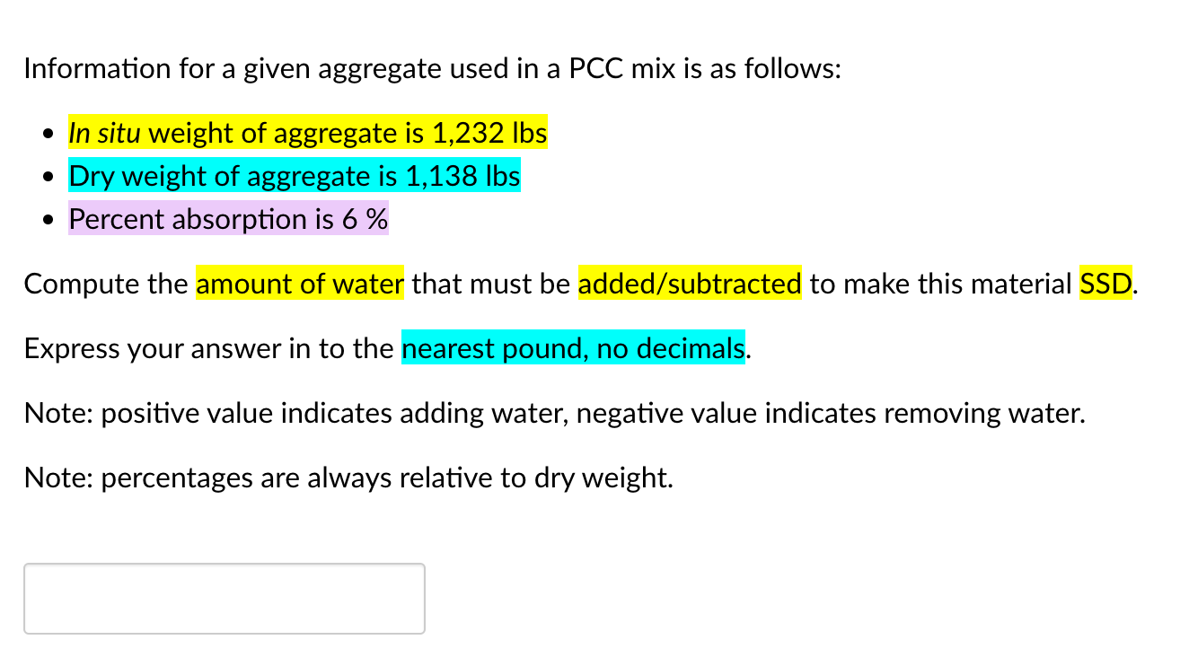 Information for a given aggregate used in a PCC