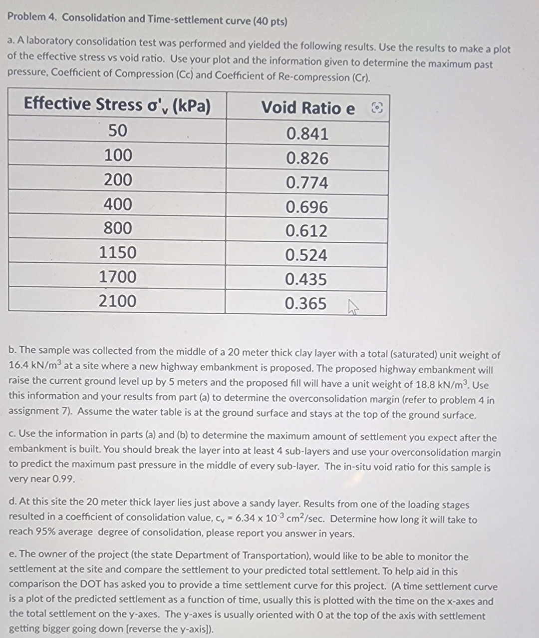 Problem 4 . Consolidation and Time - settlement