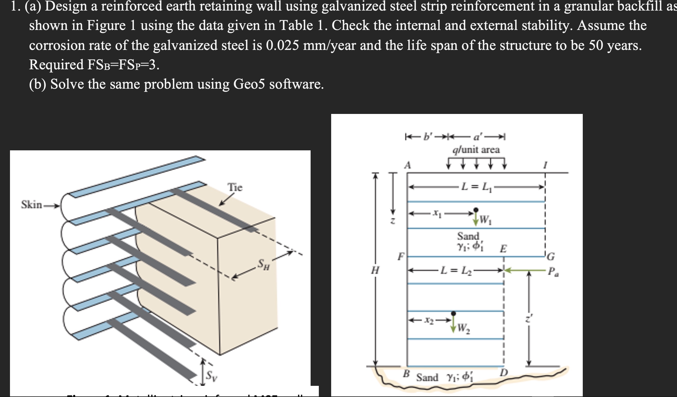 Data for metallic strip reinforced MSE wall