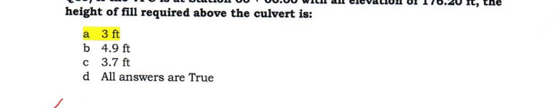 height of fill required above the culvert is: a 3