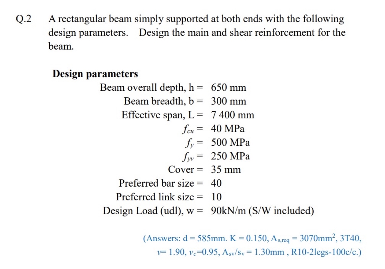 Q . 2 A rectangular beam simply supported at both
