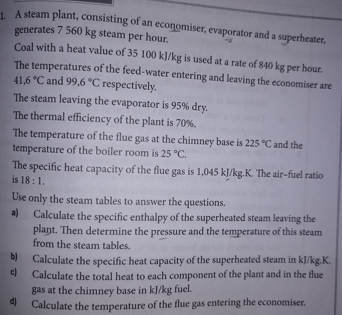 A steam plant, consisting of an economiser,