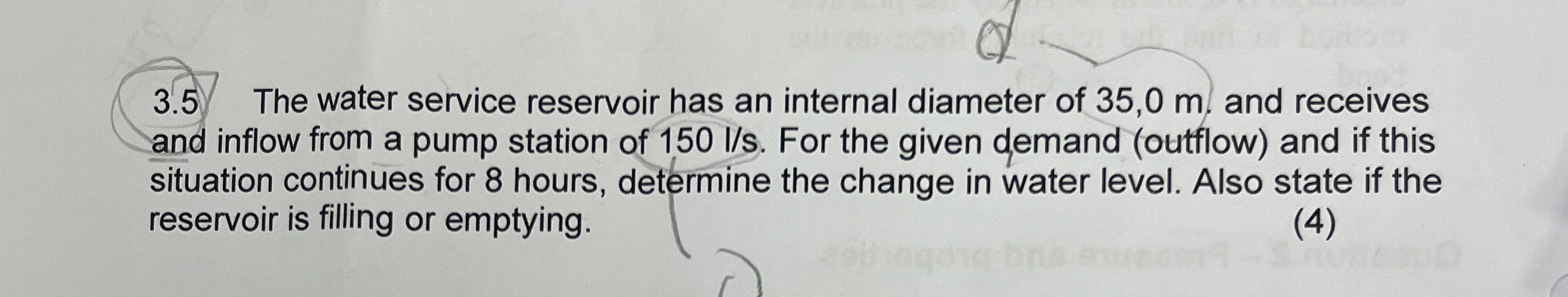 3 . 5 The water service reservoir has an internal