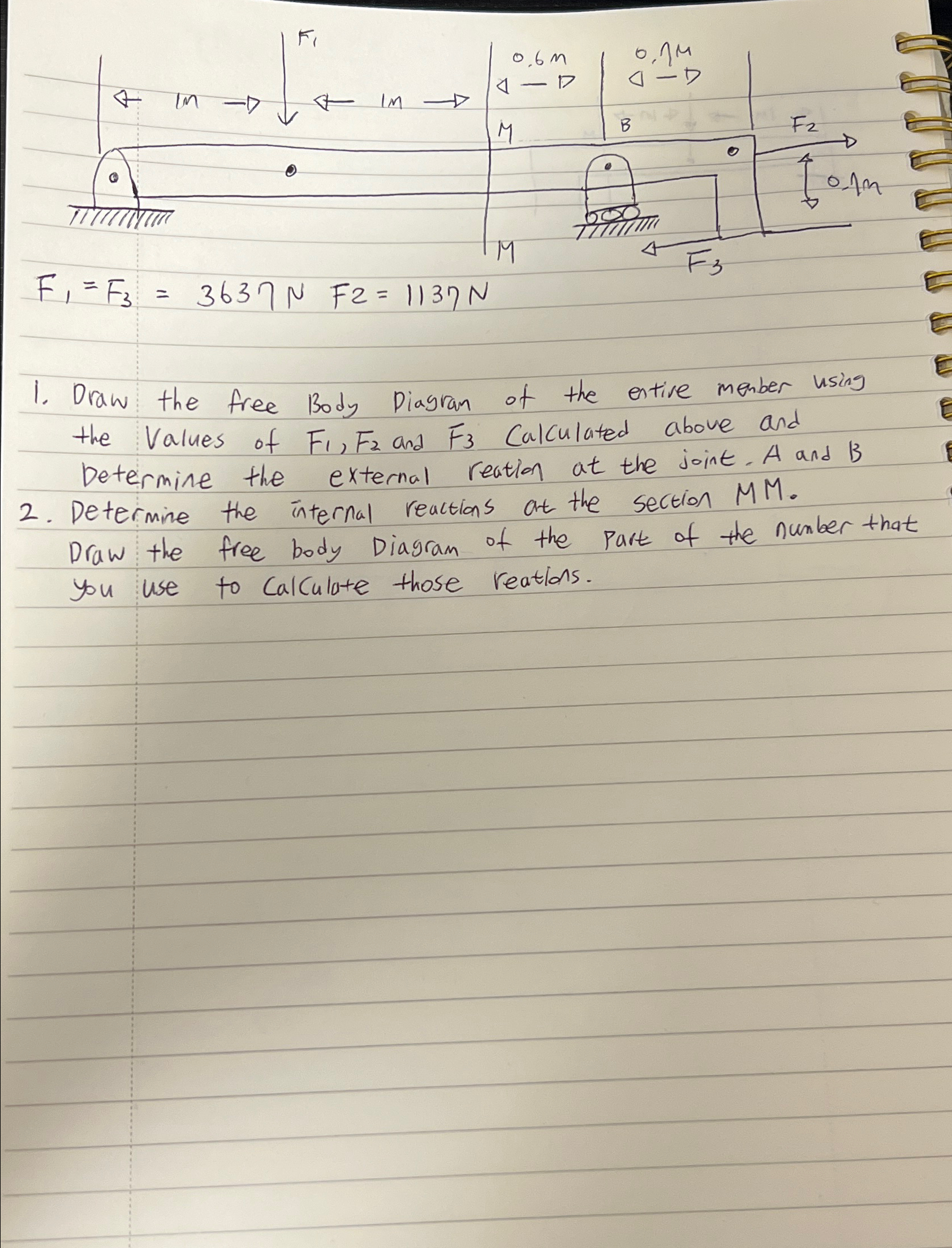 Draw the free Body Diagran of the entive menber