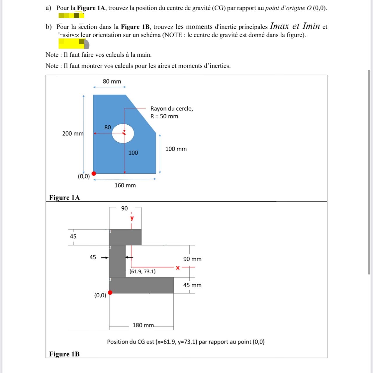 a ) Pour la Figure 1 A , trouvez la position du