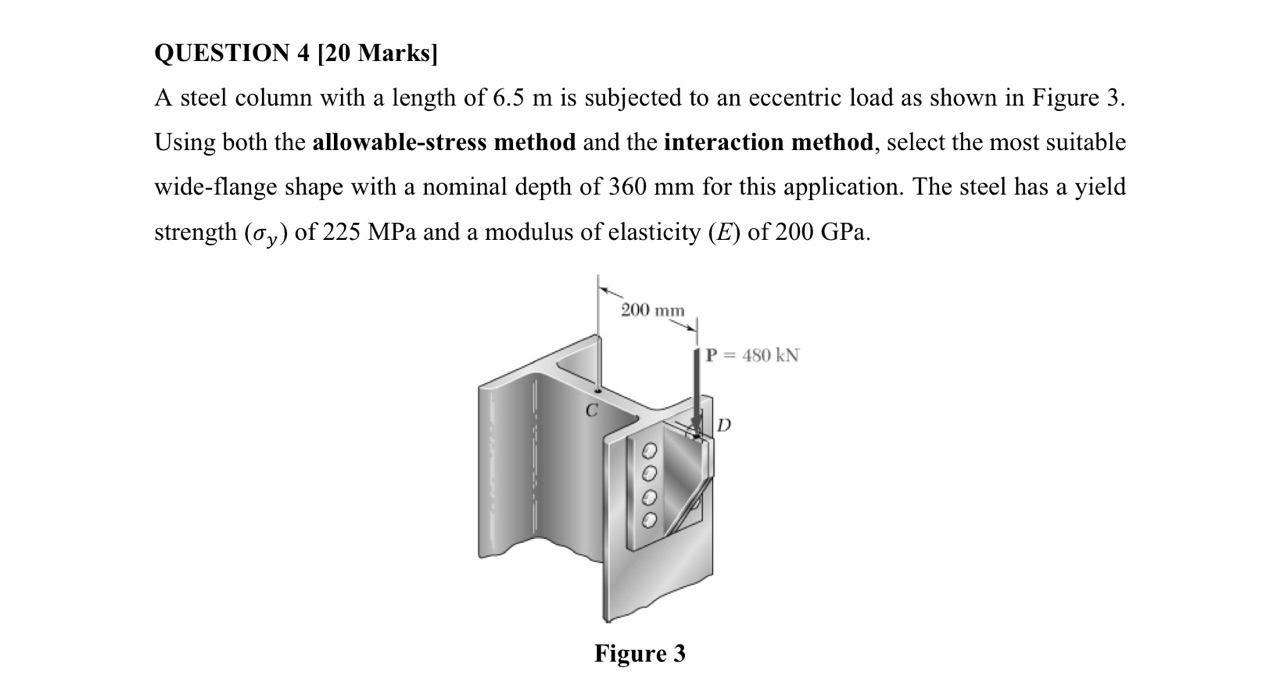QUESTION 4 [ 2 0 Marks ] A steel column with a