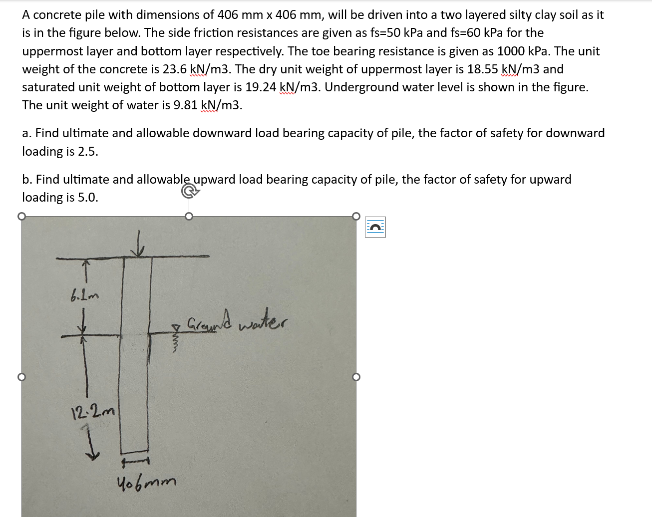 A concrete pile with dimensions of 4 0 6 m m 4 0
